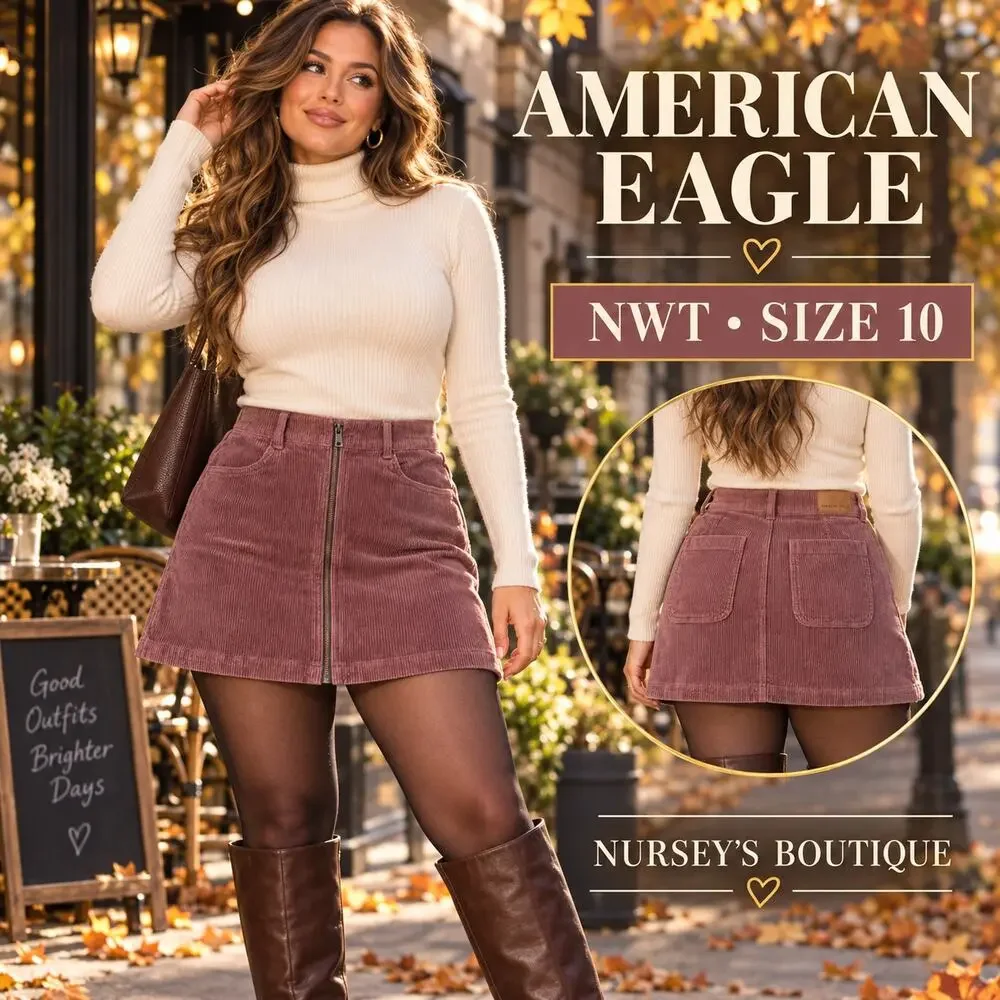 American Eagle NWT Size 10 High Rise Corduroy Zip Front Mini Skirt